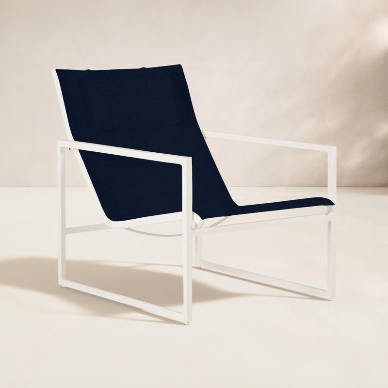 Craie Serenata Sling Easy Lounge, Trépointe, Velours indigo, Craie / toile blanche