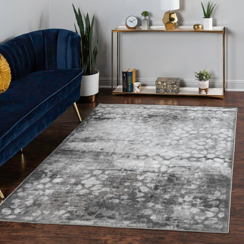 Brandt Floral Area Rug, Rectangle 6'1" x 9', Dark Gray