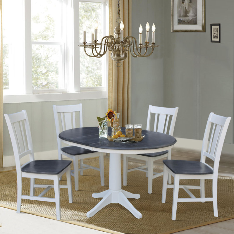 Aurich Solid Wood Dining Set, White/Heather Gray, 5