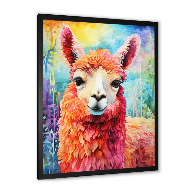 Alpaca Popart Woolen Elegance III - Alpaca, art mural, Cadre simple noir, H 32 po x l 24 po x P 1 po