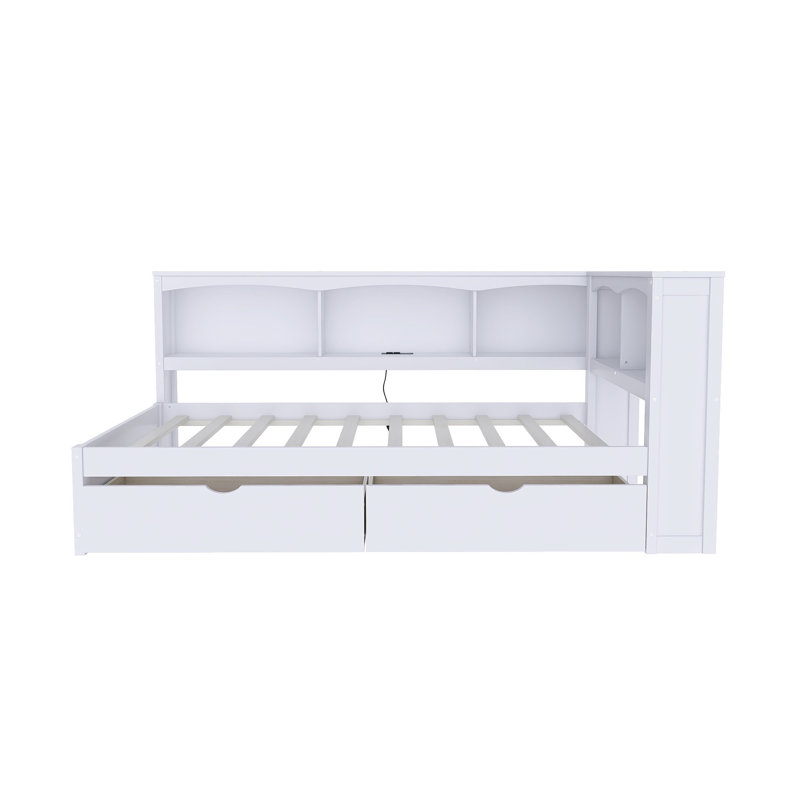 Lit plateforme simple avec rangement Wood, Blanc