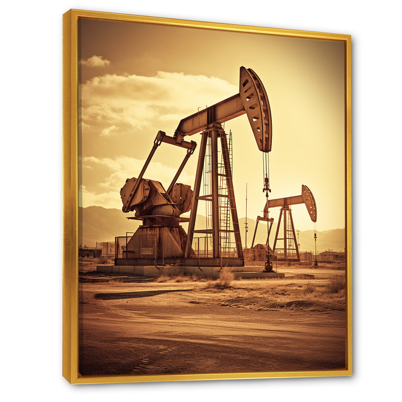 Foreuse à pétrole rétro Horizon, H 32 po x l 24 po x P 1 po, Cadre flottant doré