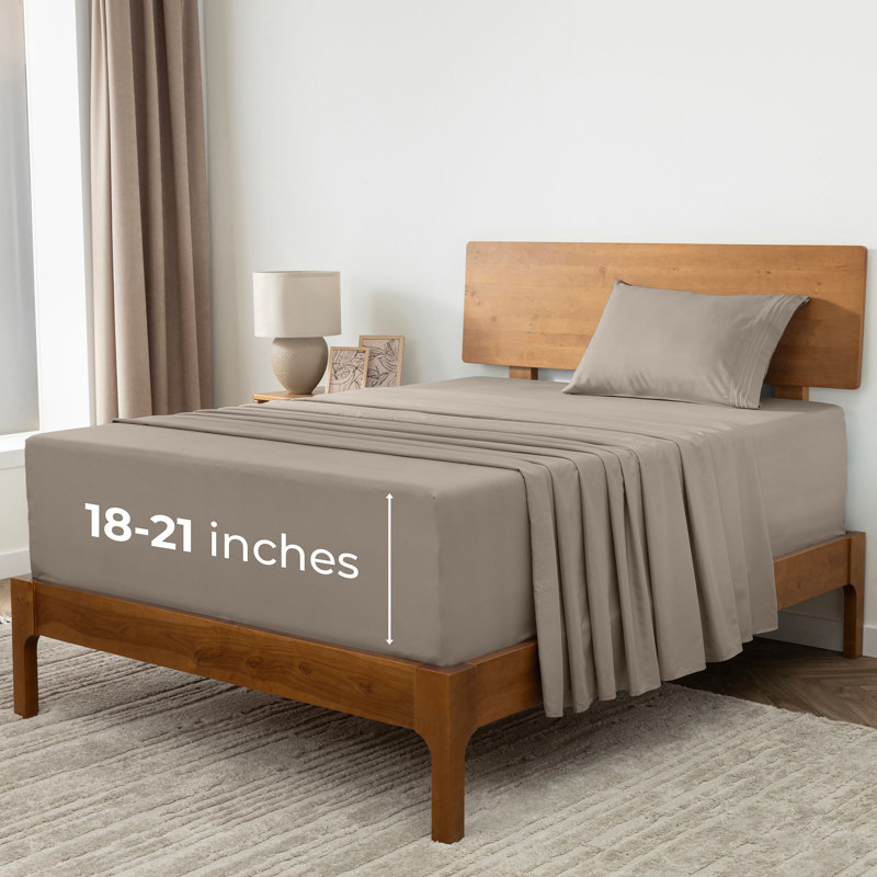 Ensemble de draps Mellanni 1800, Ensemble de draps pour taille de lit simple TG ave, Brun clair