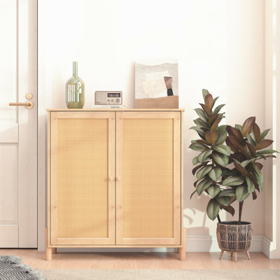 Woven Door Cabinet With Adjustable Shelving In Mid - Century Style For Living Room Decor Display. 31.5 Deep, 43.2 Lb Package Weight, Particle Board Sh