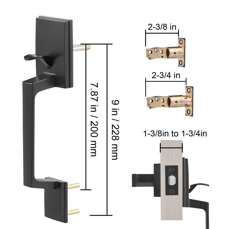 Double Door Handle Set Double Door Lock Set Matte Black Square Door Lever, Matte Black