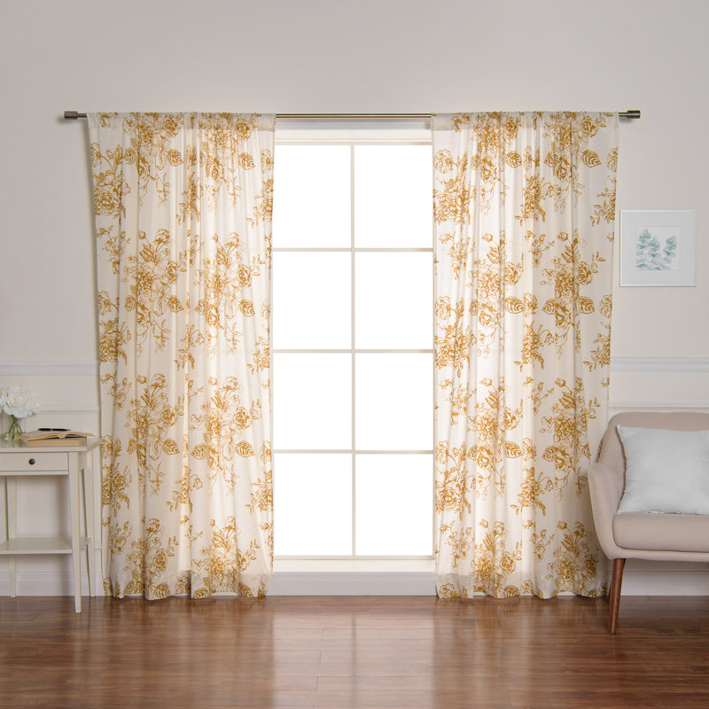 Reamstown Rose & Wildflower 100% Cotton Floral Semi-Sheer Rod Pocket Single Curtain Panel, Mustard