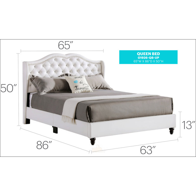 Elegant Transitional White Upholstered Queen Bed, Queen