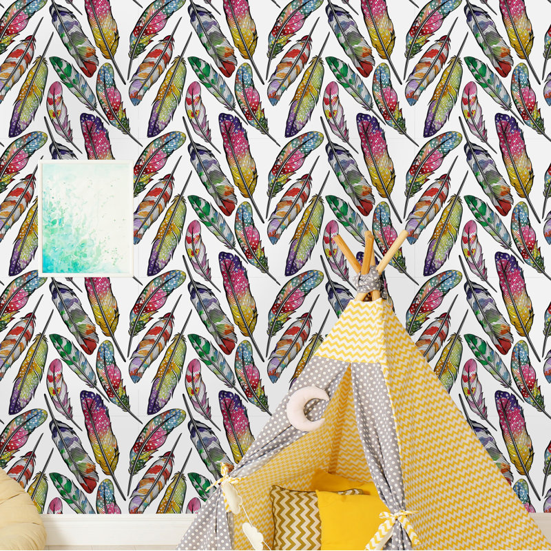 Rouleau de papier peint auto-adhésif Feathers, L 16,67 po x l 25 po