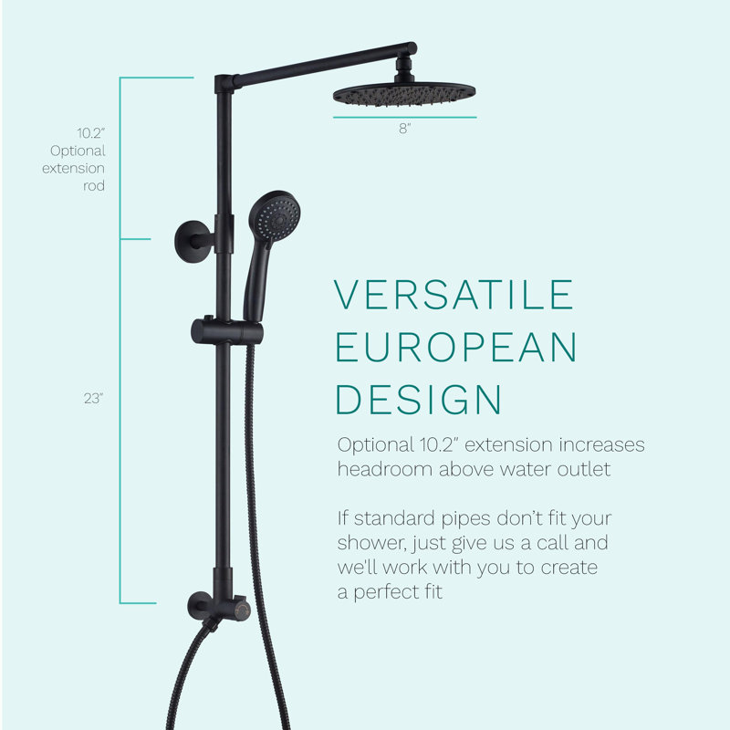 Fennocasa Polaris Rain Shower System, 8” Rainfall Shower Head, 1.8 GPM, Matte Black
