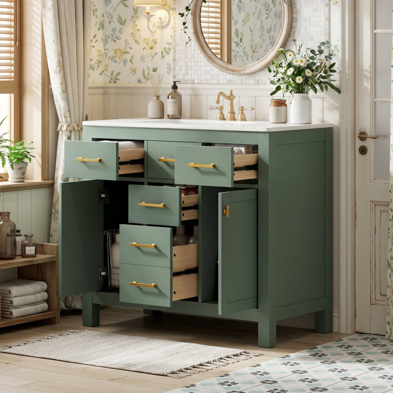 Ensemble de meuble-lavabo autoportant 36 po avec comptoir en céramique 36 po, Vert