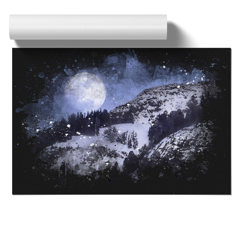 Full Moon over the Mountains Paint Splash - Frameless Print, 59cm H x 84cm W x 0.1cm D