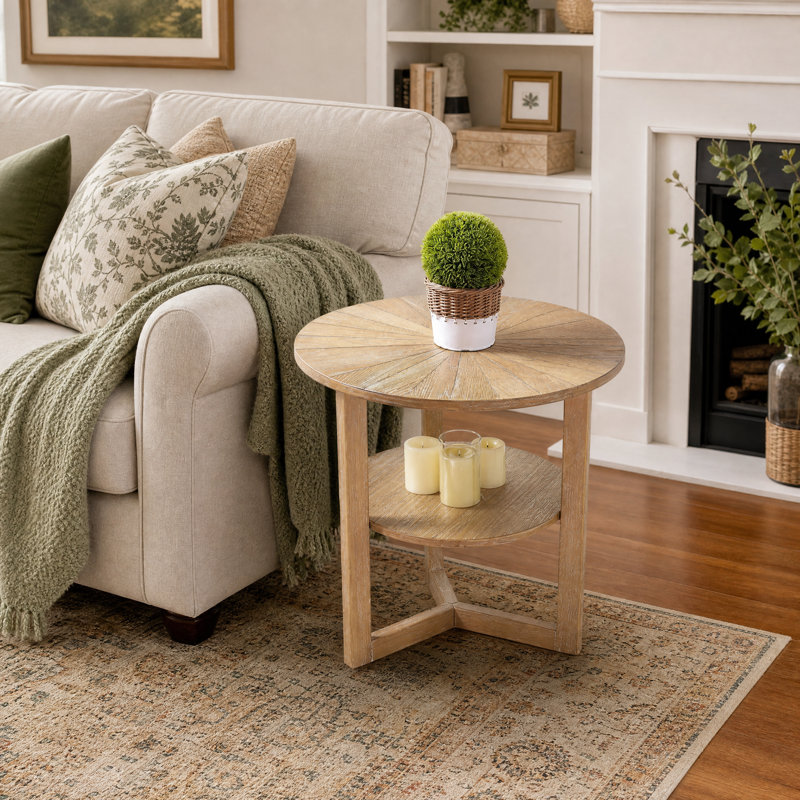 Table de bout ronde en bois à deux niveaux, Bois
