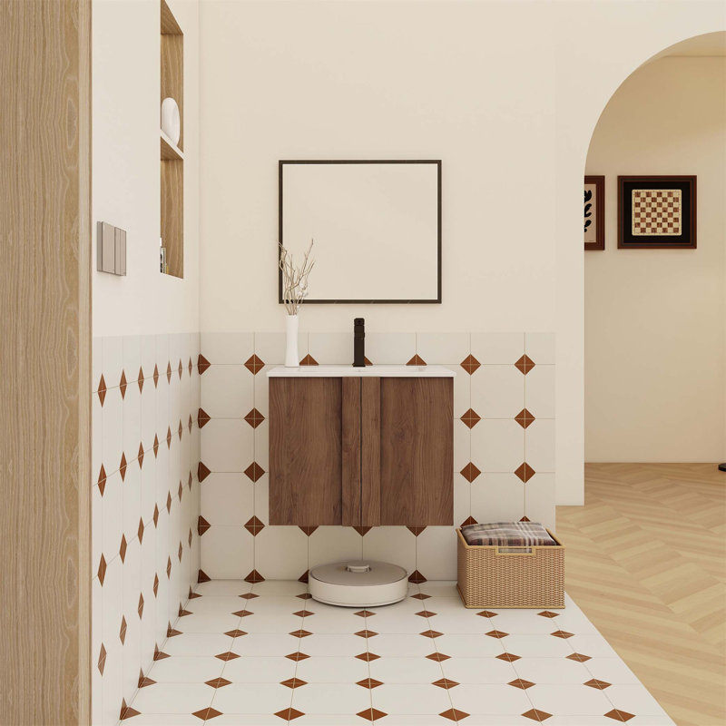 Meuble-lavabo mural 24 po avec lavabo, portes à fermeture en douceur et rangement spacieux pour une conception moderne et peu encombrante