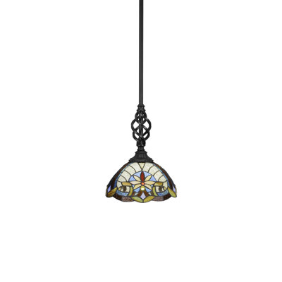 Eleganté Stem Hung Mini Pendant Shown In Matte Black Finish With 12" Earth Star Art Glass