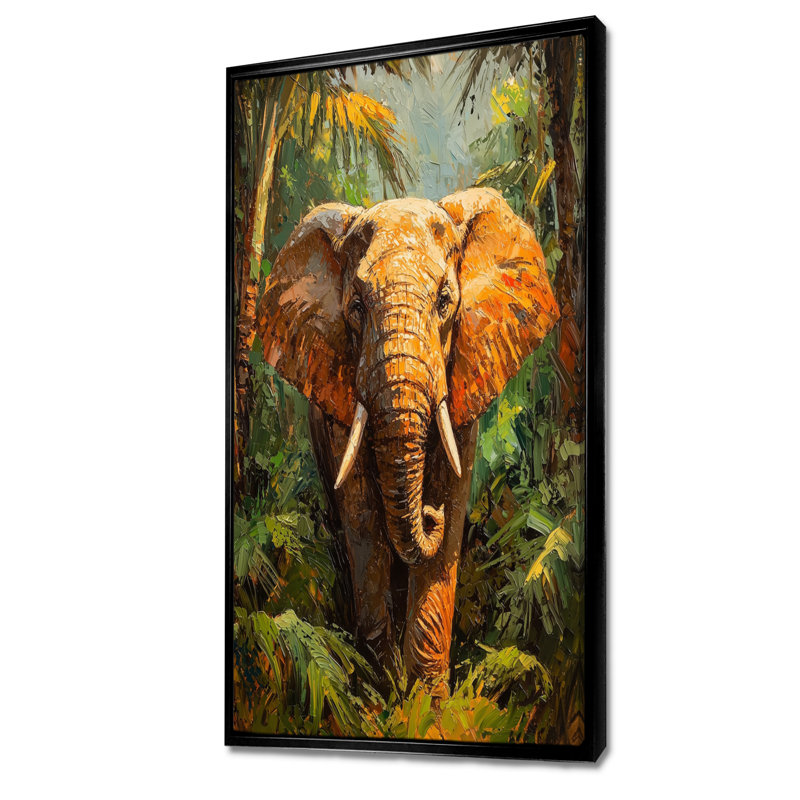 «Hartsell Elephant In The Tropical Rainforest», art sur toile éléphant, H 60 po x l 28 po, Noir