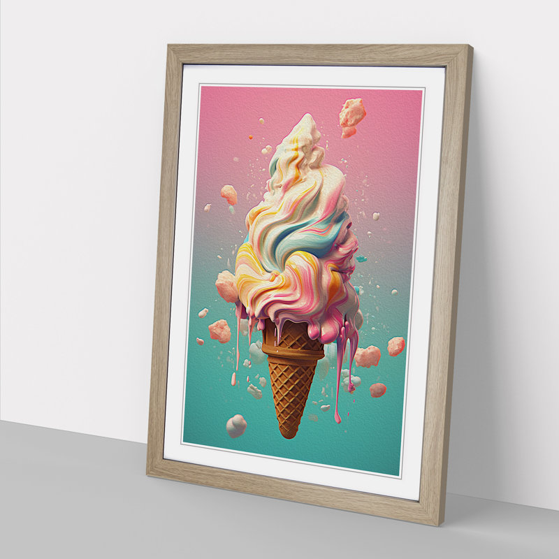 Ice Cream Digital Art - Framed Print, Oak, 34cm H x 25cm W x 2cm D