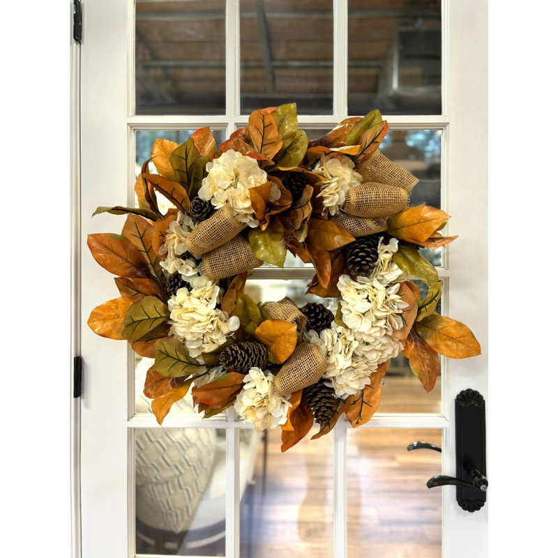 27" Fall Wreath with Hydrangeas and Pinecones