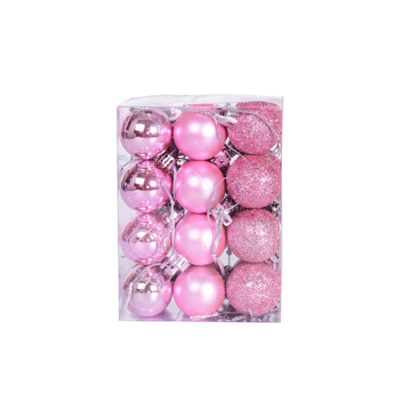 Ornement 24 boules en plastique, Rose