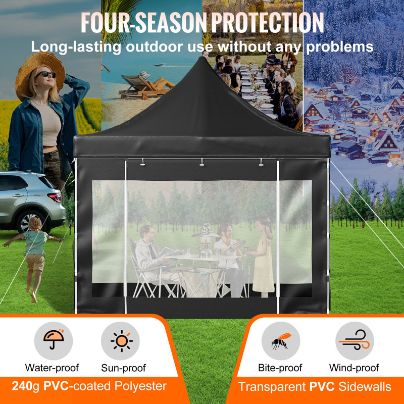 Black 10x10 Ft Pop-Up Canopy Tent with Transparent Sidewalls