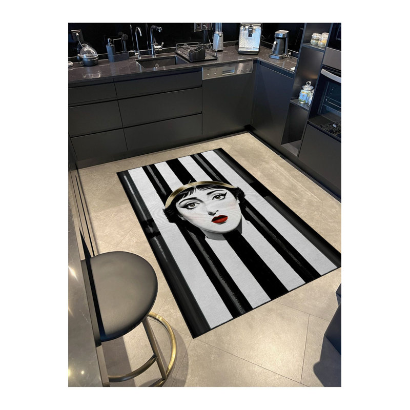 Tapis noir lavable à rayures, Sous-tapis rectangulaire 4 pi 7 po x 6 pi 7 po inc