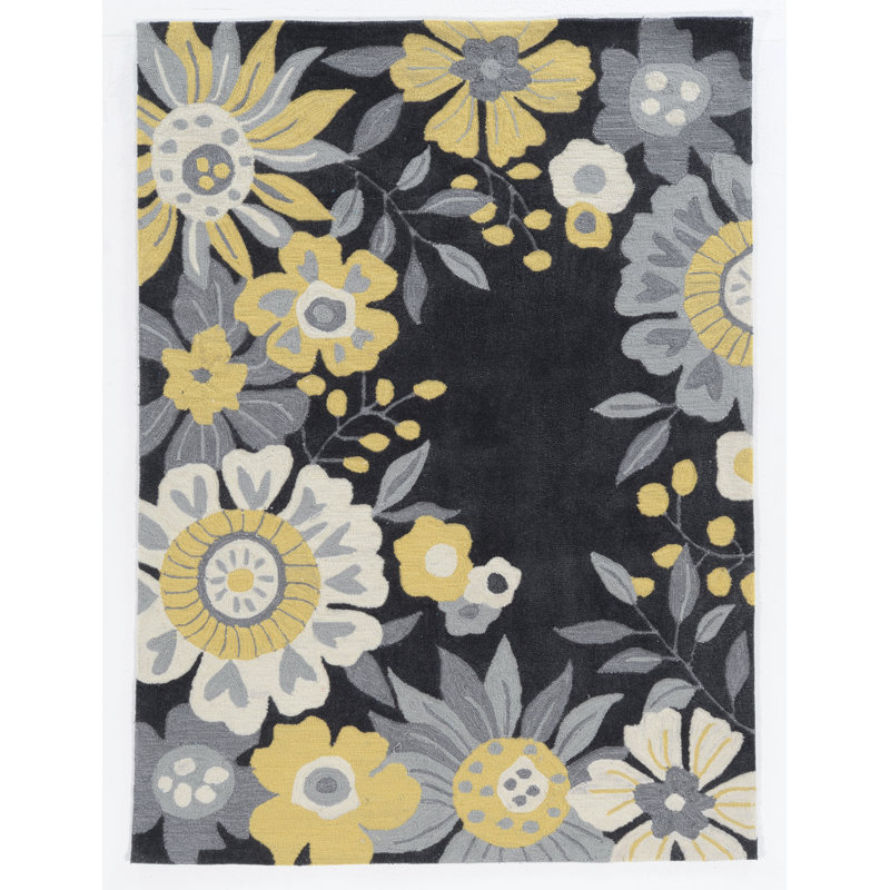 Tapis fabriqué à la main Marisela - gris et jaune, Rectangle 5 pi x 7 pi