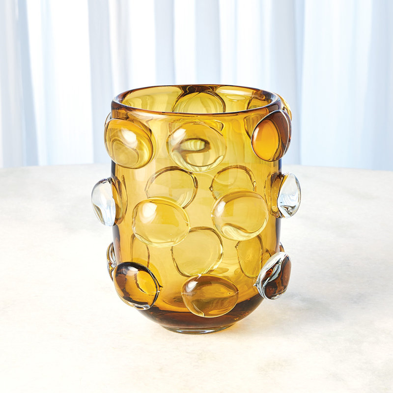 Rondelle Vase-Amber, 8" H x 6.5" W x 5.5" D