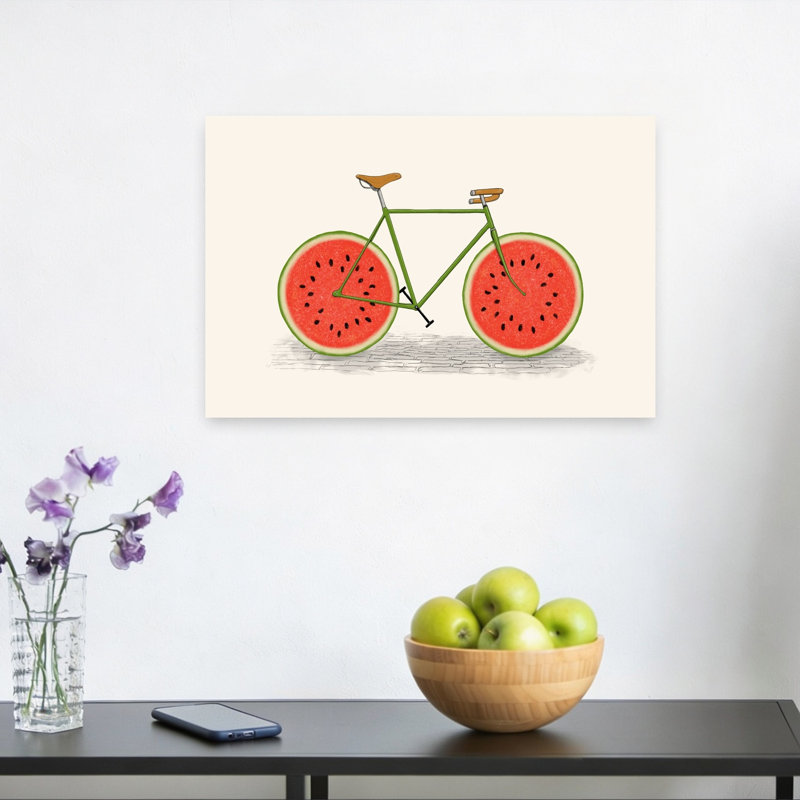 Watermelon, impression d'art mural contemporain bicyclette, 12" H x 18" W