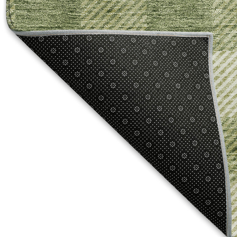 Premium Machine Washable Prisco Green Rug, Round 8'