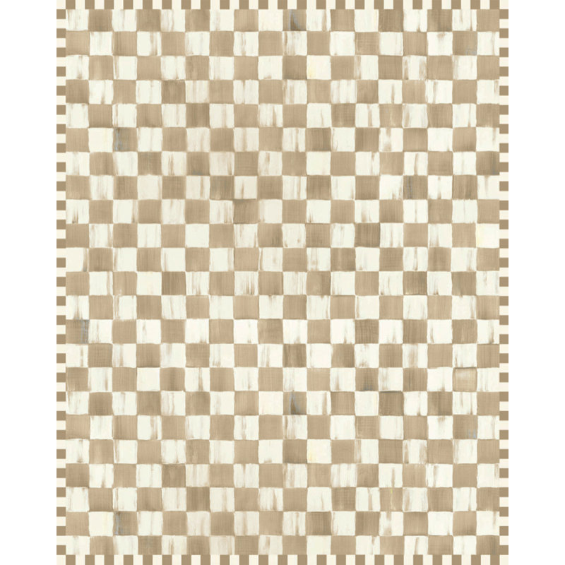 Mocha Checkered Washable Rug, Rectangle 8' x 10'
