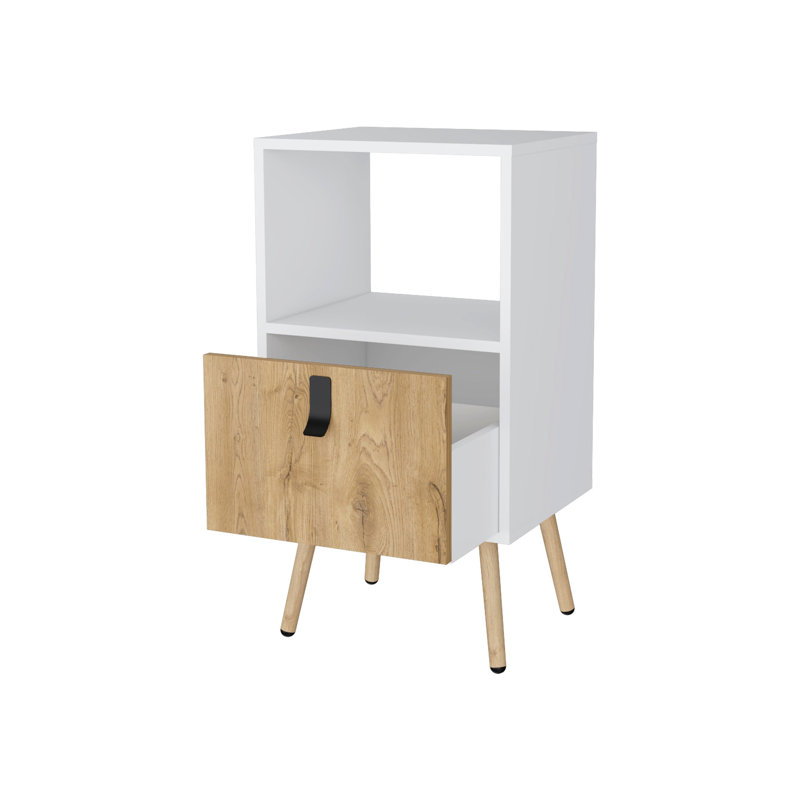 Table de chevet blanche avec tablette ouverte