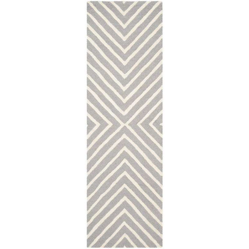 Tapis géométrique en laine touffeté à la main Garibald, Tapis de couloir beige