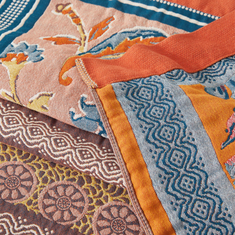  Jeté 100% coton Boho, Bleu / multicolore