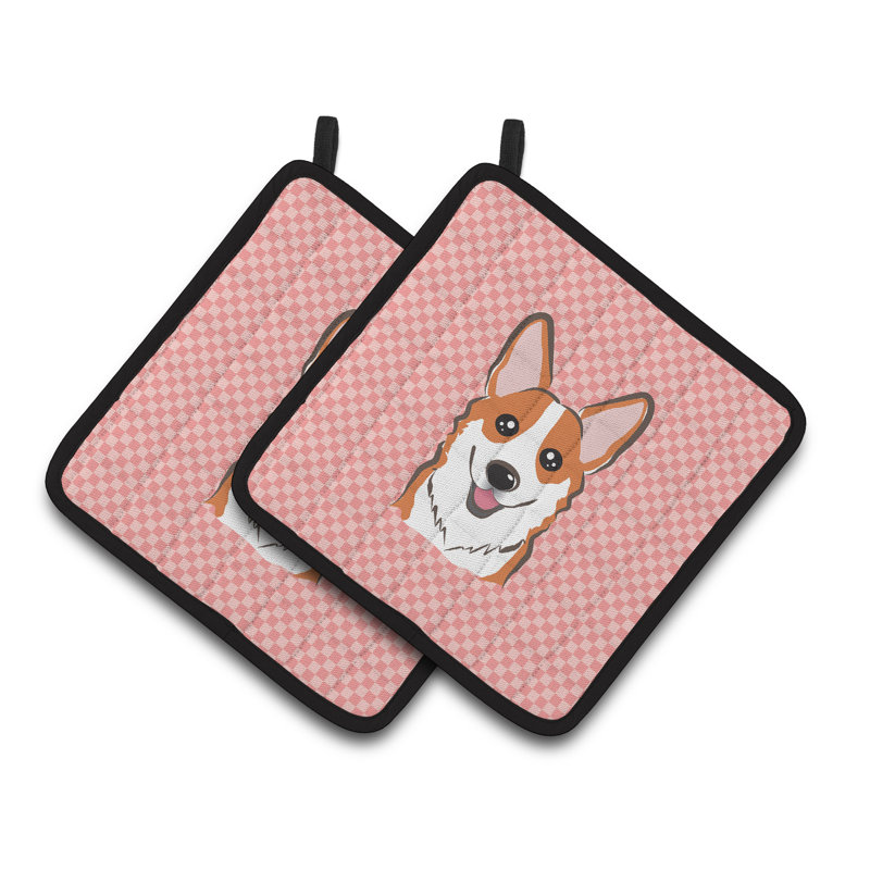 Caroline's Treasures Checkerboard Checkered Polyester Potholder Set, Pink / Red Brown