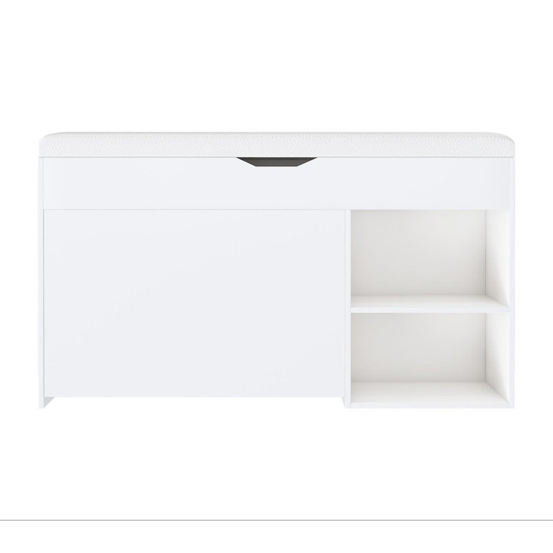 Entryway Bench with Shoe Storage,Adjustable 3-Tier Flip-Up Drawers & Hidden Cabinet,Space-Saving Shoe Organizer,Triple Storage and Modern Design,for Hallway and Living Room,White