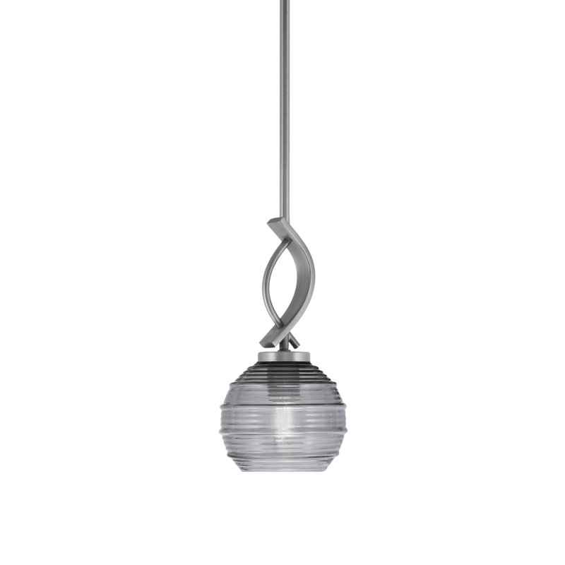Unia Stem Hung Mini Pendant Shown In Graphite Finish With 6" Smoke Ribbed Glass