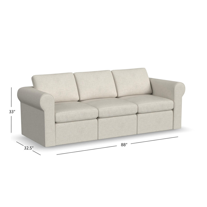 Lockheart 88" 3-Seat Modular Sofa Beige Roll Arm, Beige