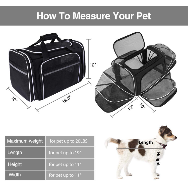 Airline Approved Pet Dog Cat Soft Sided Carrier 2 Side Expandable  Collapsible Cat Carrier Travel Outdoor Use 