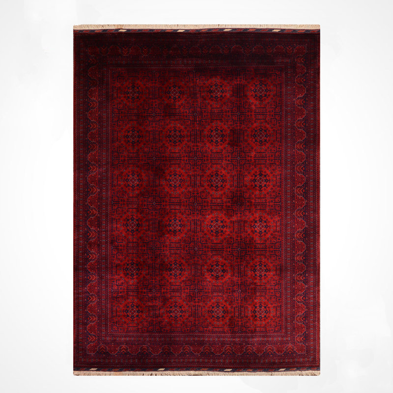 Tapis en laine et coton rouge noué à la main Original