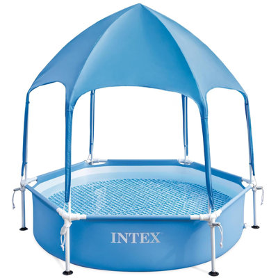 Intex: Toile de piscine avec cadre en métal - 6 pi x 15 po - Housse de protection solaire UPF 50+, pulvérisateur d'eau intégré, résistant à la perforation, piscine pour enfants Wade, enfants de 3 ans et plus