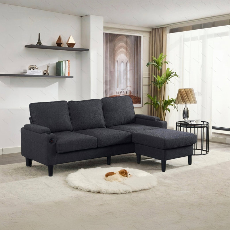 3-Seater Sofa with Storage Ottoman, Dark Gray