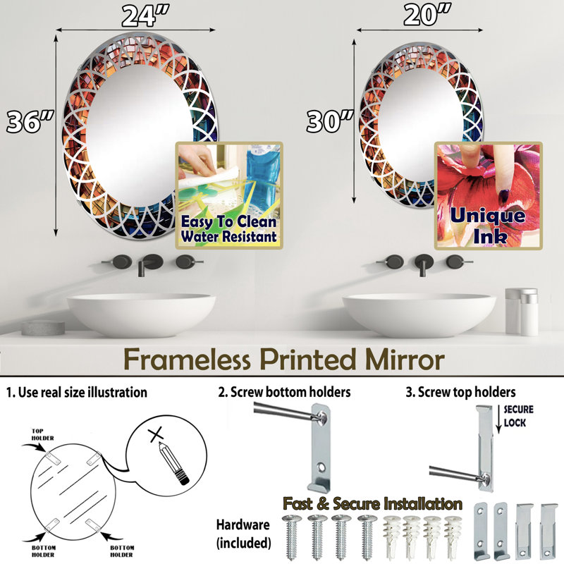 Miroir mural ovale « Mosaïque de vinyles colorés II », 30 po x 20 po