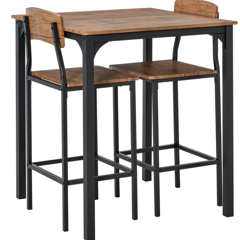 Ensemble de table de bar 3 pièces, ensemble de table de salle à manger à hauteur de comptoir industriel, Brun, Brun, Brun