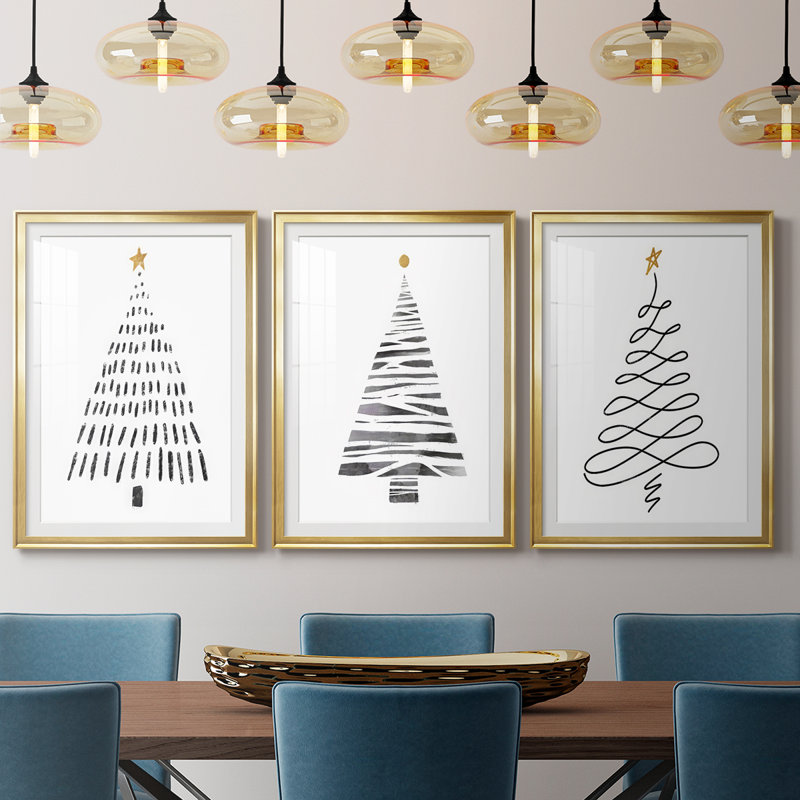 Arbre de Noël - Impression encadrée sur mesure de qualité supérieure - 3 pièces, H 21 po x l 30 po, Doré