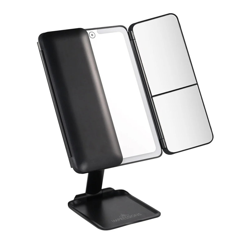 Mini miroir de maquillage à trois volets Flex pour bureau, grossissement 3X et 5X, contrôle tactile doux
