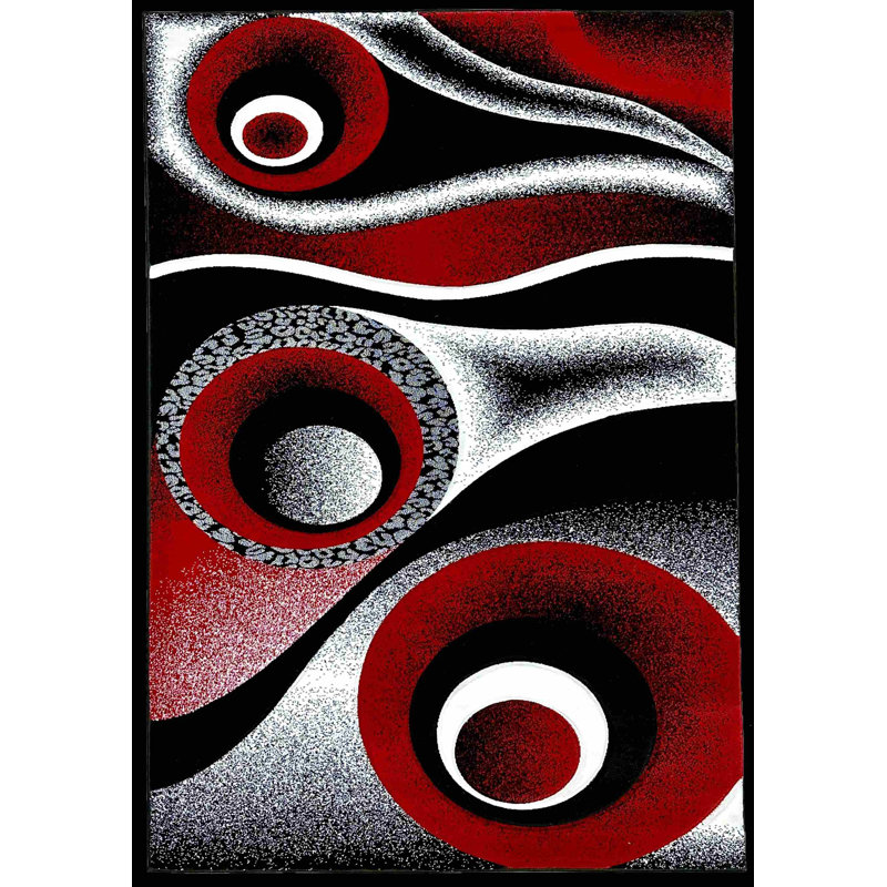 Mccampbell Abstract Area Rug, Rectangle 9'2" x 12'5", Red/Black/Gray