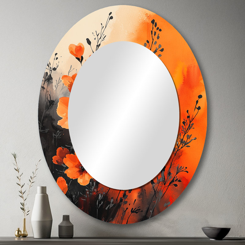Miroir mural brûlant «Wildflowers In Orange Expressionism II», 43 po x 33 po