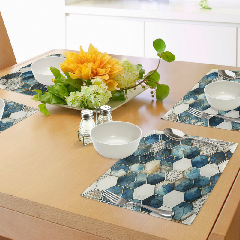 Dark Turquoise and Ivory Watercolor Honeycomb Placemat Set