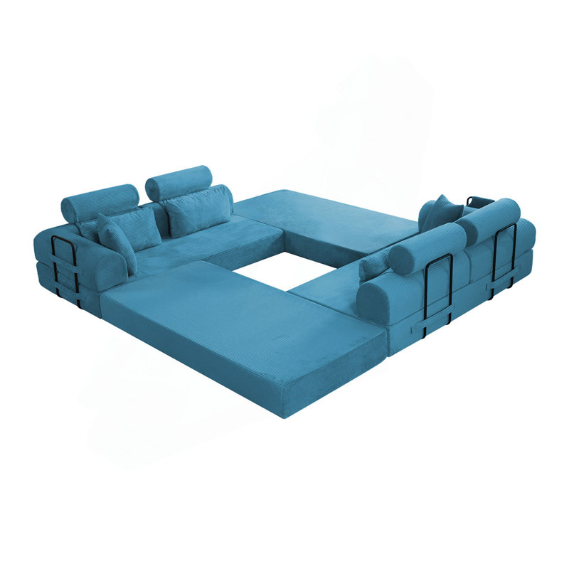 Canapé modulaire en forme de L, canapé modulaire en velours côtelé de style minimaliste moderne, Bleu ciel