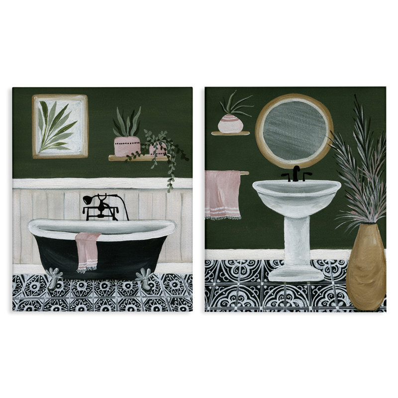 «Inviting Bold Green Bathroom», ensemble de 2 toiles d'art sur toile par Yvette St. Amant, H 30 po x l 24 po