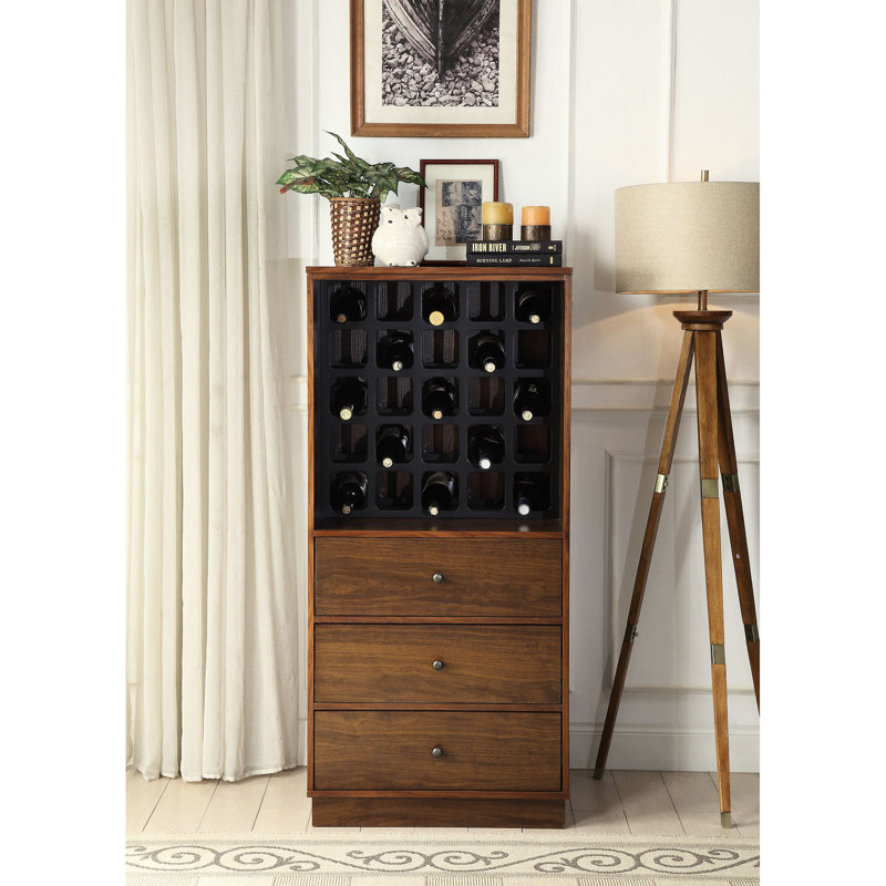 Armoire à vin en noyer avec 3 tiroirs et armoire rectangulaire en noyer pour 25 bouteilles